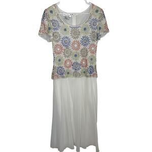 Laurence Kazar Vintage Chiffon Dress with Beaded Top Bodice Size Large